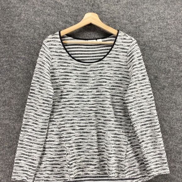 5/$45 Cato Sweater Pullover Women L Large White Striped Knit Long Sleeve Cotton - Picture 3 of 9